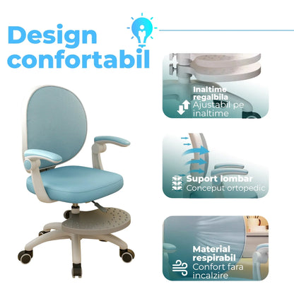 Scaun Reglabil pentru Copii – Model Ergonomic cu Spatar Confortabil, Ideal pentru Birou sau Camera de Studiu, Potrivit pentru Elevi si Scolari, Inaltime Ajustabila, Design Stabil pentru Sesiuni Lungi la Birou sau Scris, Albastru - 221.ro