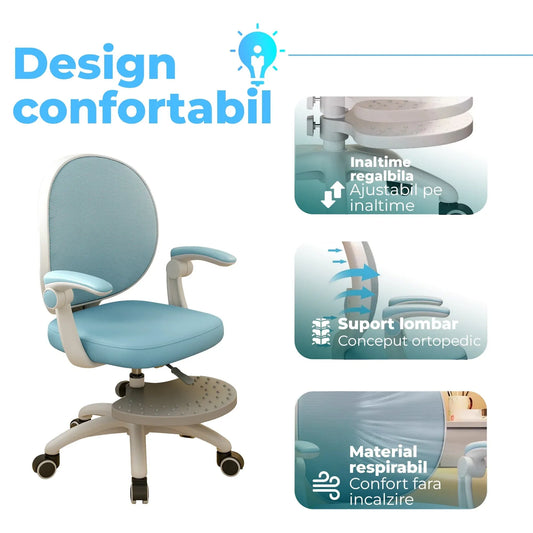 Scaun Reglabil pentru Copii – Model Ergonomic cu Spatar Confortabil, Ideal pentru Birou sau Camera de Studiu, Potrivit pentru Elevi si Scolari, Inaltime Ajustabila, Design Stabil pentru Sesiuni Lungi la Birou sau Scris, Albastru - 221.ro
