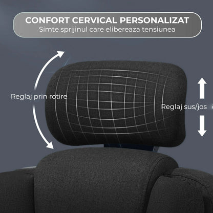 Scaun de Birou cu Masaj TimeBox – Reglabil pe Inaltime, Functie de Masaj cu Vibratii, Spatar Rabatabil 125°, Suport pentru Picioare Retractabil, Tetiera Reglabila, Rotire 360°, Captuseala Densa din Spuma, Design Ergonomic, Negru - 221.ro