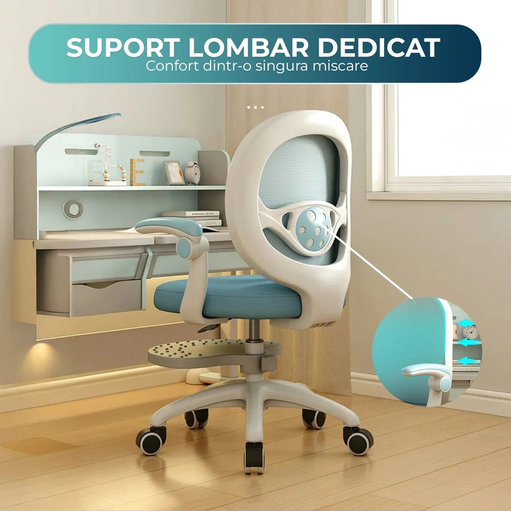 Scaun Reglabil pentru Copii – Model Ergonomic cu Spatar Confortabil, Ideal pentru Birou sau Camera de Studiu, Potrivit pentru Elevi si Scolari, Inaltime Ajustabila, Design Stabil pentru Sesiuni Lungi la Birou sau Scris, Albastru - 221.ro