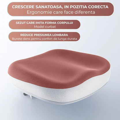 Scaun ergonomic copii, Spatar confortabil, Rglaj inaltime, Rotativ, Sezut moale, Brate rabatabile, Suport picioare reglabil, Roti auto-blocante, Roz - 221.ro