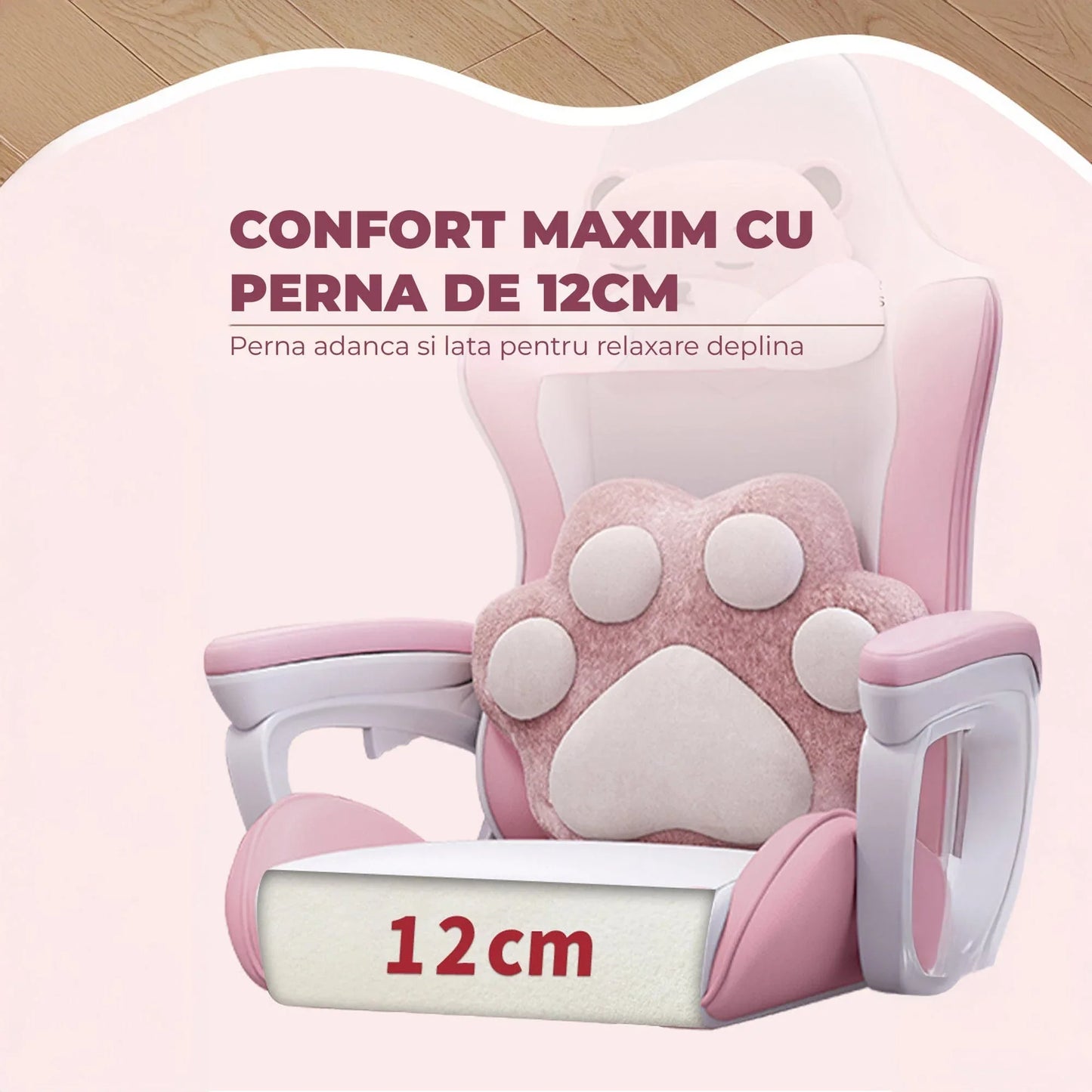 Scaun Gaming Timebox – Design Ergonomic, Piele PU Premium, Spatar Reglabil 135°, Suport pentru Picioare Retractabil, Rotire 360°, Perna Confortabila, Brate Sincron, Piston SGS, Baza Solida, Roz - 221.ro