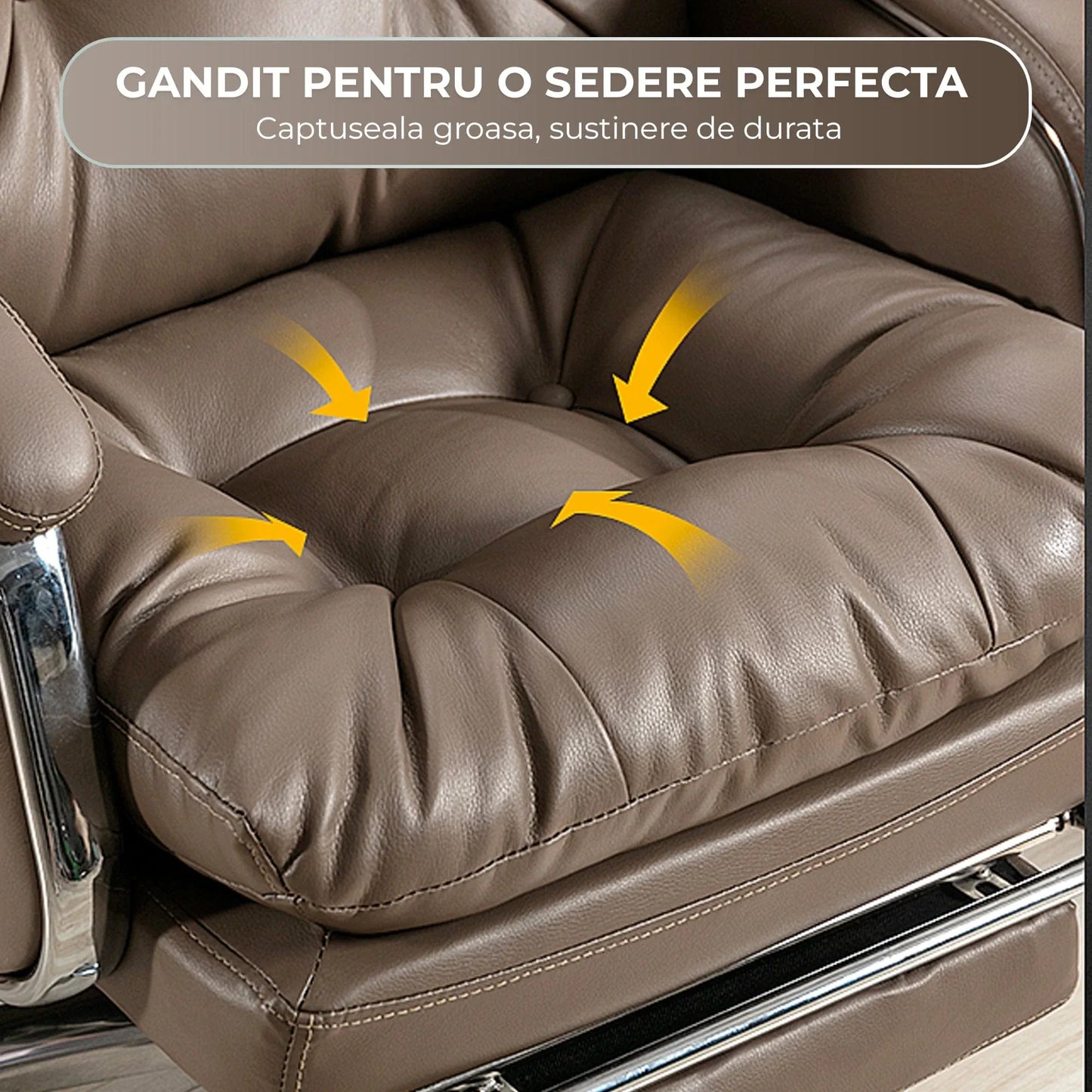 Scaun de Birou Ergonomic cu Masaj in 7 Puncte, Inclinare 155°, Suport Retractabil Picioare, Piele Premium, Captuseala Groasa, Rotire 360°, Reglabil pe Inaltime – Ideal pentru Office, Gaming, Relaxare Acasa, Maro - 221.ro