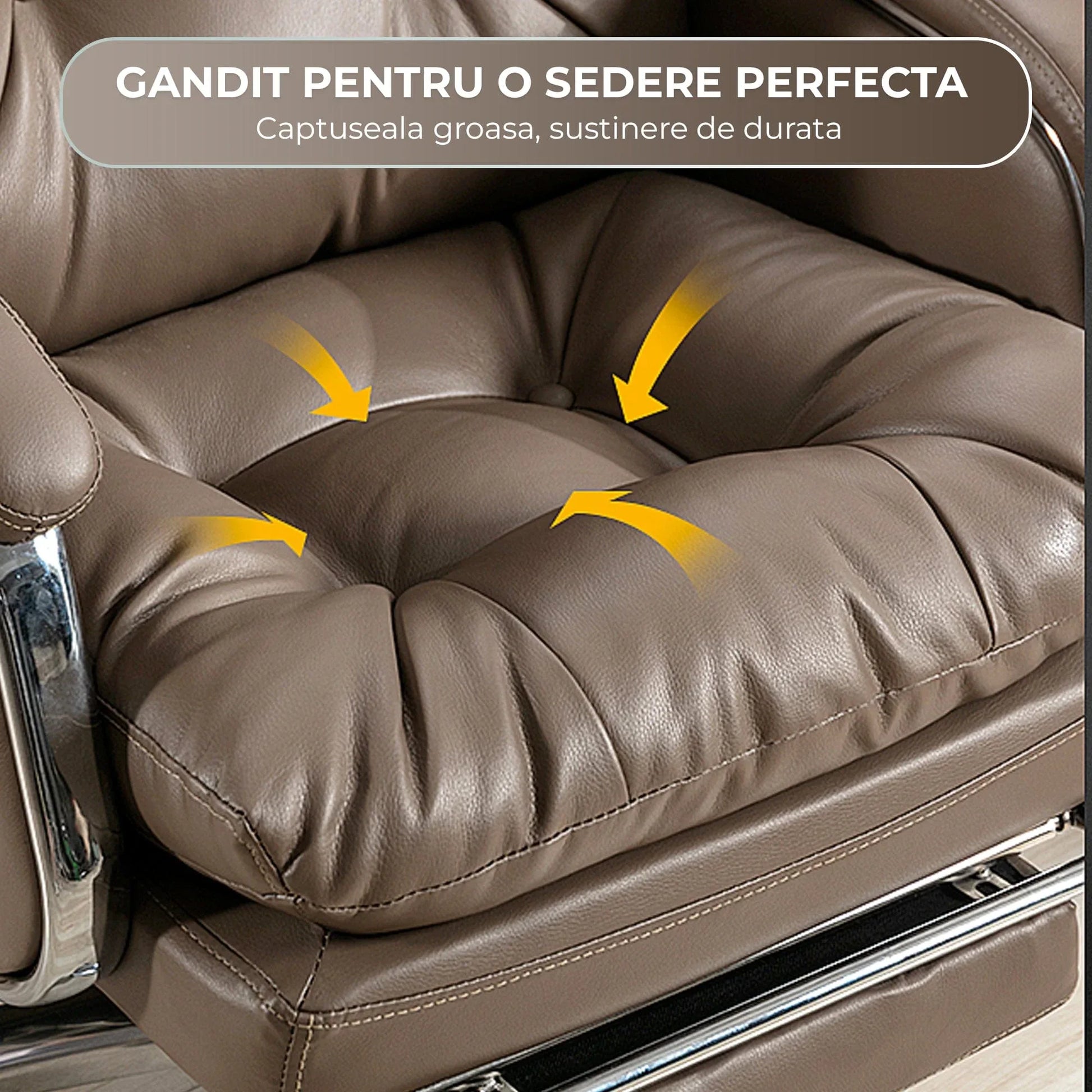 Scaun de Birou Ergonomic cu Masaj in 7 Puncte, Inclinare 155°, Suport Retractabil Picioare, Piele Premium, Captuseala Groasa, Rotire 360°, Reglabil pe Inaltime – Ideal pentru Office, Gaming, Relaxare Acasa, Maro - 221.ro