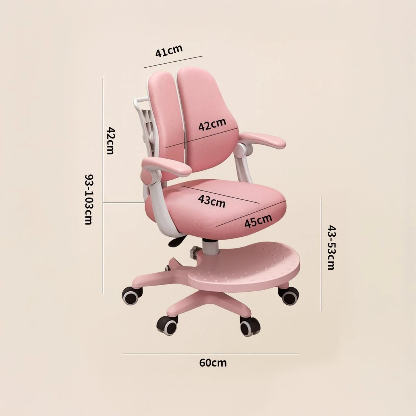 Scaun ergonomic copii, Spatar confortabil, Rglaj inaltime, Rotativ, Sezut moale, Brate rabatabile, Suport picioare reglabil, Roti auto-blocante, Roz - 221.ro