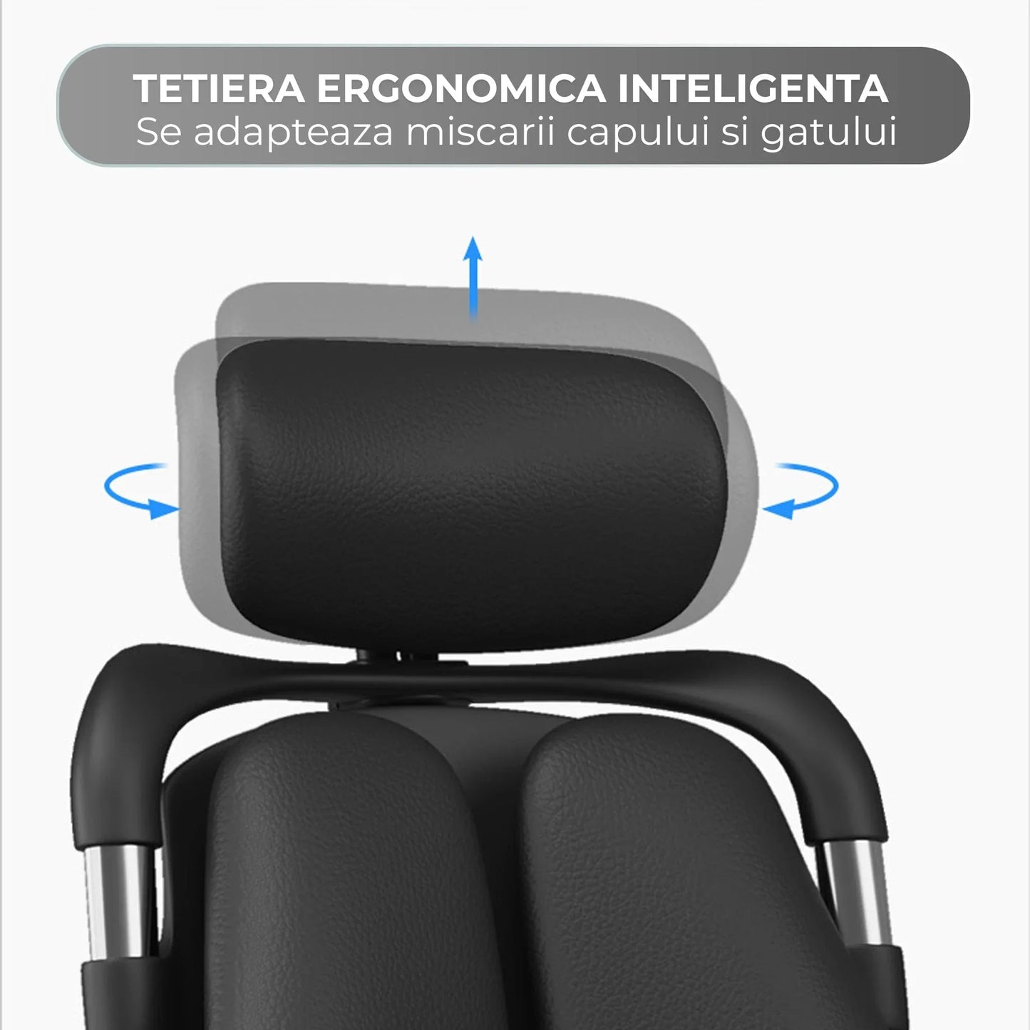 Scaun Ergonomic de Birou Timebox – Design Bi-Spine Inteligent, Tetiera Reglabila 3D, Suport Lombar, Cotiere 3D, Spatar Din Piele Premium si Cadru Metalic, Manere Rotative, Negru - 221.ro