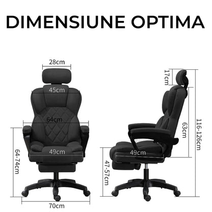 Scaun de Birou cu Masaj TimeBox – Reglabil pe Inaltime, Functie de Masaj cu Vibratii, Spatar Rabatabil 125°, Suport pentru Picioare Retractabil, Tetiera Reglabila, Rotire 360°, Captuseala Densa din Spuma, Design Ergonomic, Negru - 221.ro