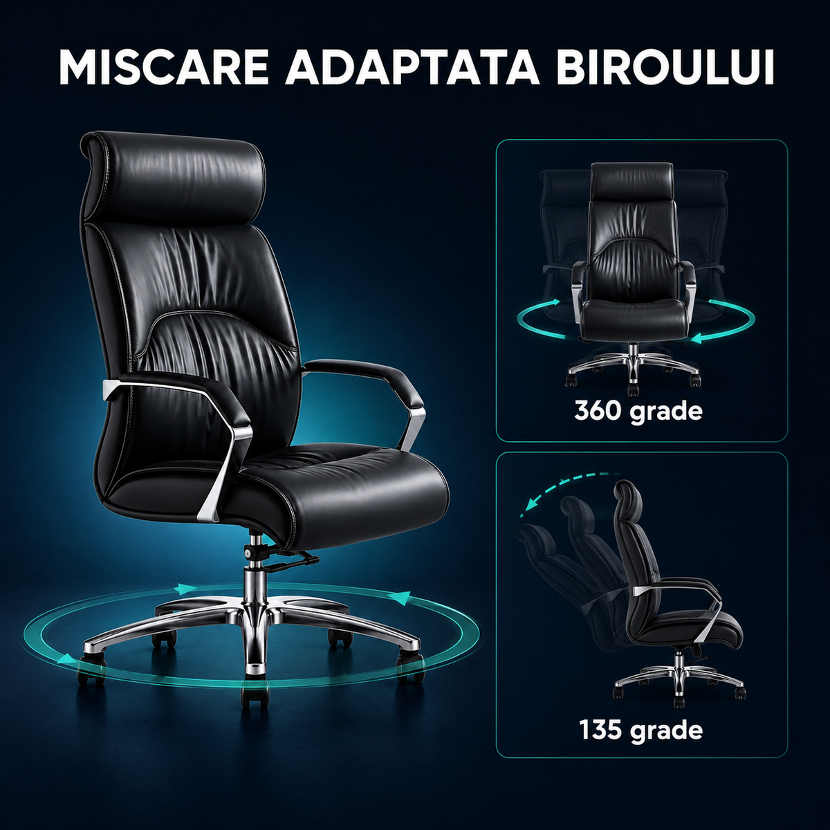 Scaun ergonomic de birou Timebox, 360°, home office sau spatii comerciale, Negru