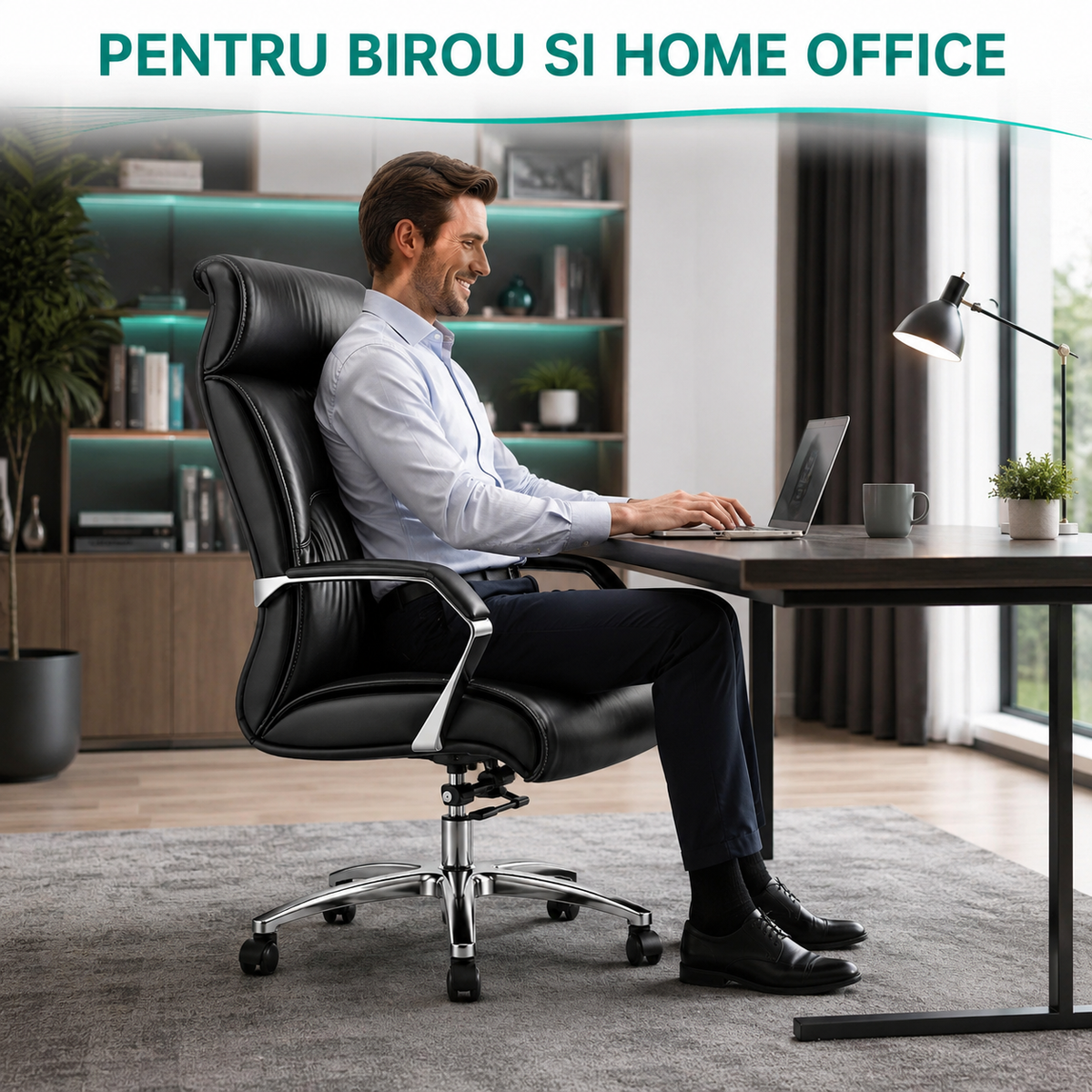Scaun ergonomic de birou Timebox, 360°, home office sau spatii comerciale, Negru