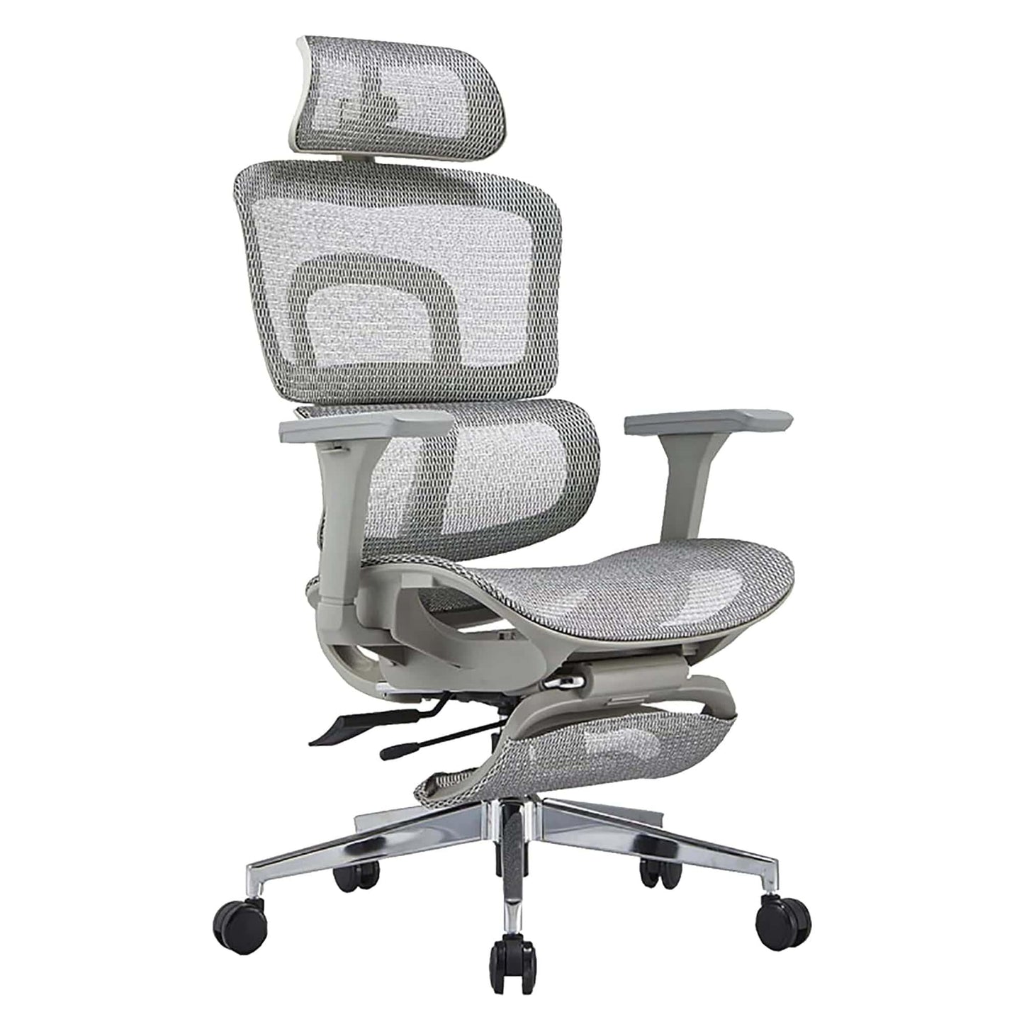 Scaun ergonomic Timebox, Reglare inaltime, spatar in 6 pozitii 150°, Cotiere 4D, Plasa Mesh, Profil lombar flexibil, Suport Picioare, Baza din aluminiu durabil, pana la 150 kg, Gri - 221.ro