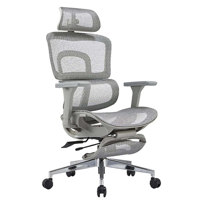 Scaun ergonomic Timebox, Reglare inaltime, spatar in 6 pozitii 150°, Cotiere 4D, Plasa Mesh, Profil lombar flexibil, Suport Picioare, Baza din aluminiu durabil, pana la 150 kg, Gri - 221.ro