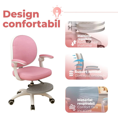 Scaun Reglabil pentru Copii – Model Ergonomic cu Spatar Confortabil, Ideal pentru Birou sau Camera de Studiu, Potrivit pentru Elevi si Scolari, Inaltime Ajustabila, Design Stabil pentru Sesiuni Lungi la Birou sau Scris, Roz - 221.ro