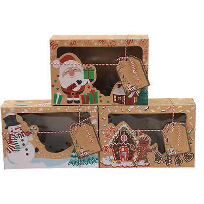Set 6 cutii Crăciun 3 modele cu fereastră etichetă și sfoară - kraft