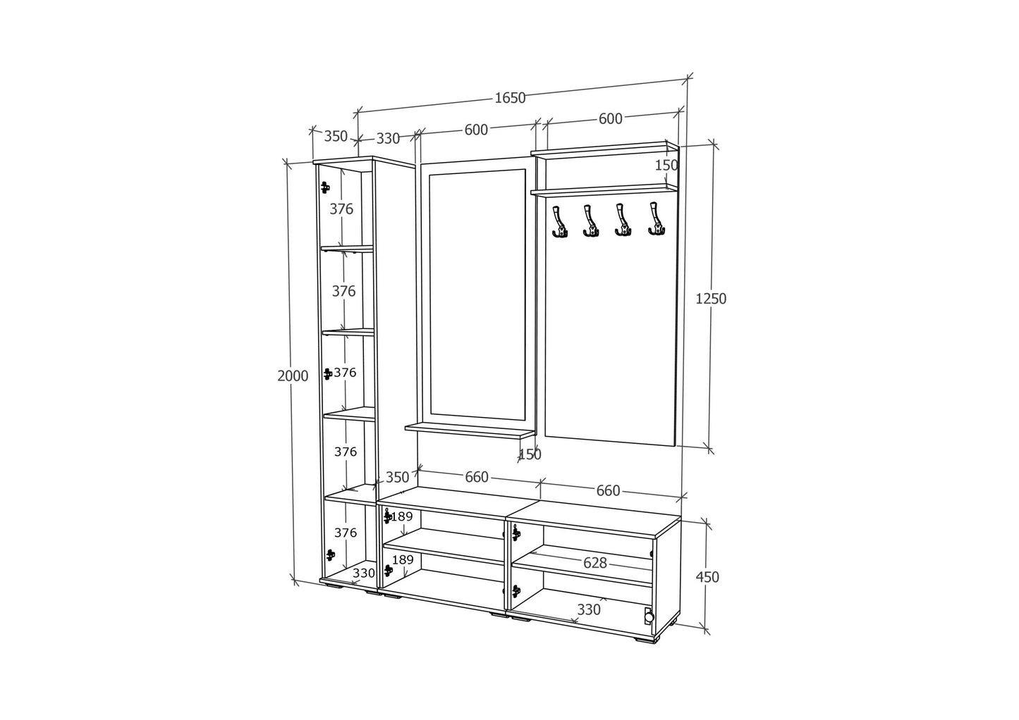 Set Hol haaus Como V7, Antracit/Alb, L 165 cm