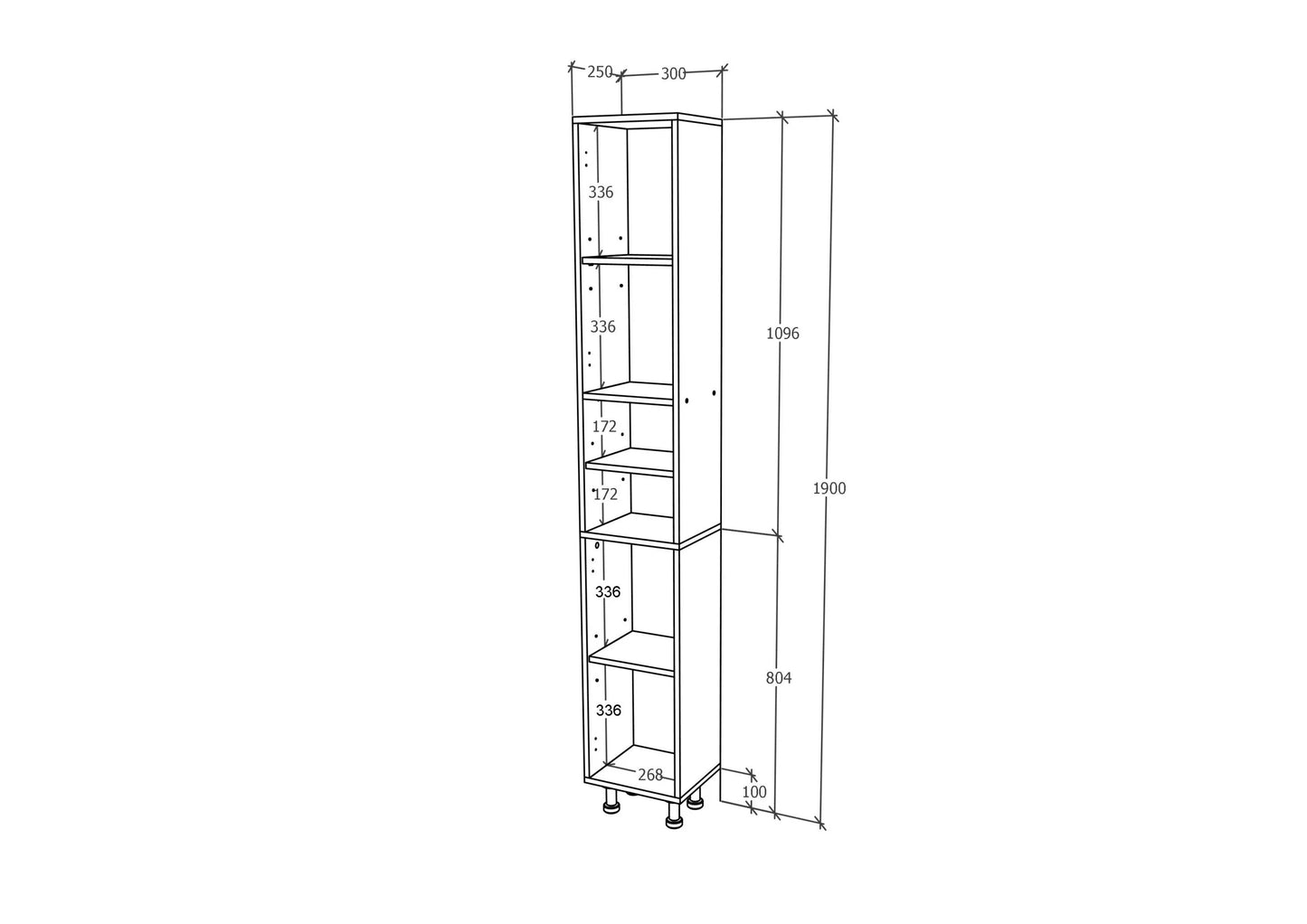 Soldat Baie haaus Zaria, 2 Usi, Gri Lucios/Alb, MDF, L 30 x l 27 x H 190 cm