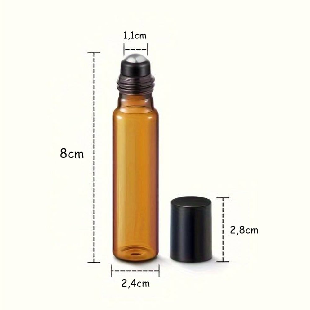 Sticluță ambră reutilizabilă cu roll on metalic și capac negru 10ml