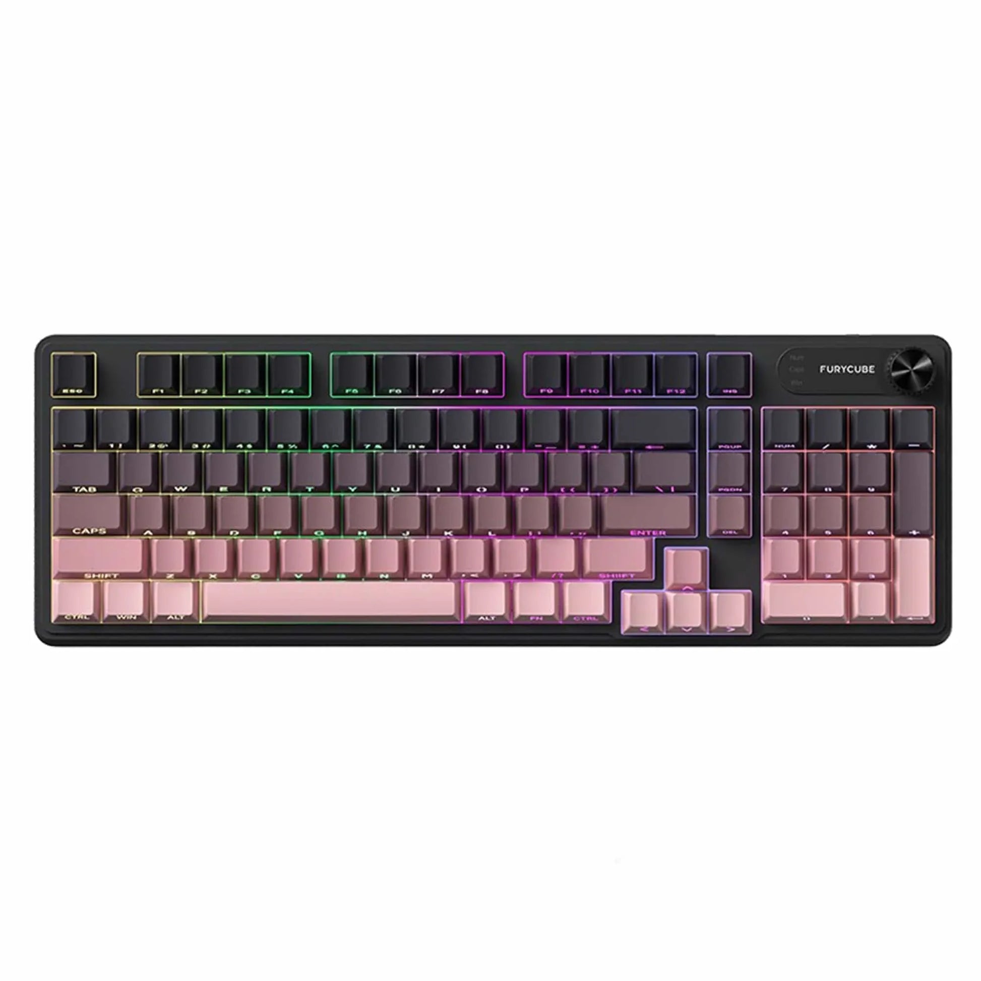 Tastatura Timebox cu fir, 98 taste RGB, Design silentios si rezistent la apa, Mecanic la atingere, Cablu 1,5m, Taste PBT, Ideala pentru birou, gaming sau laptop, Negru/Roz - 221.ro