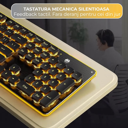 Tastatura Mecanica Timebox – Design Slim cu Iluminare LED, Tehnologie Whisper-Quiet 37dB, Taste Floating Inteligente, Layout Ergonomic, Conectare prin Cablu USB, Ideala pentru Office si Gaming, Negru - 221.ro