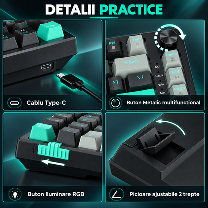 Tastatura Mecanica Gaming Timebox, Blue Switch, 75%, Hot-Swap, TKL, Negru