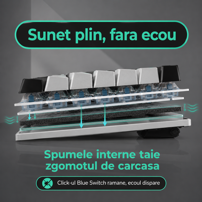 Tastatura Mecanica Gaming Timebox, Blue Switch, 75%, Hot-Swap, TKL, Negru