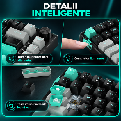 Tastatura Mecanica Gaming Timebox, Blue Switch, 75%, Hot-Swap, TKL, Negru
