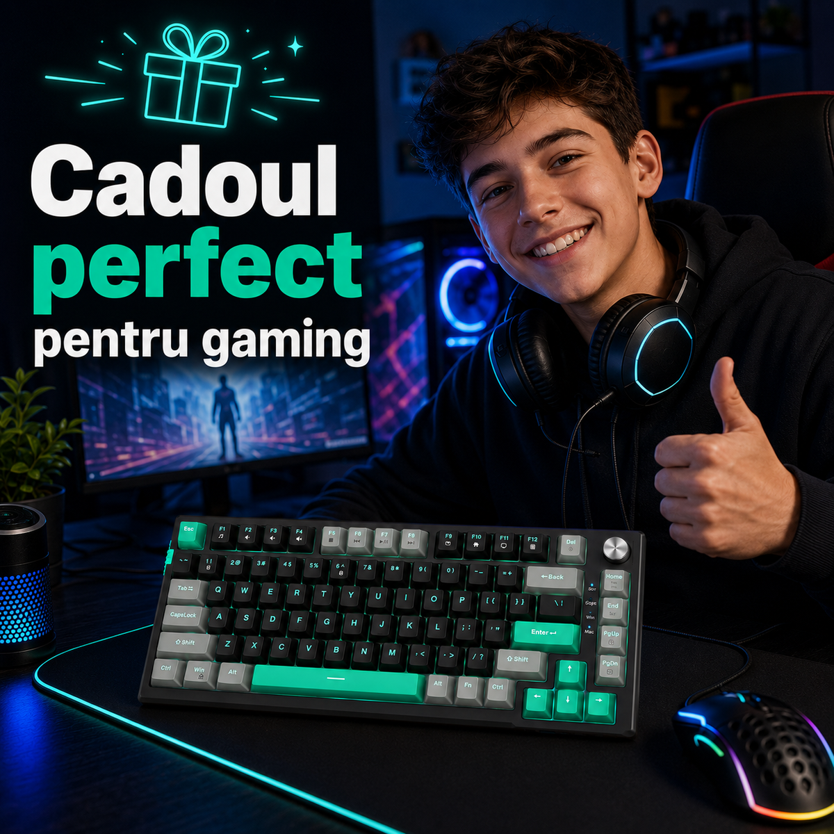 Tastatura Mecanica Gaming Timebox, Blue Switch, 75%, Hot-Swap, TKL, Negru