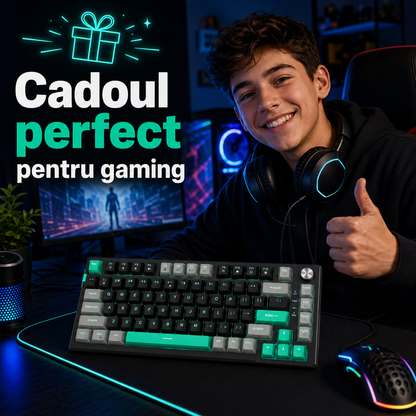 Tastatura Mecanica Gaming Timebox, Blue Switch, 75%, Hot-Swap, TKL, Negru