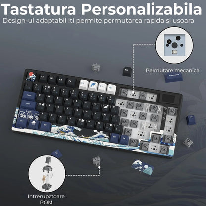 Tastatura mecanica gaming Timebox, 75%, Hot-Swap, Gasket, Negru