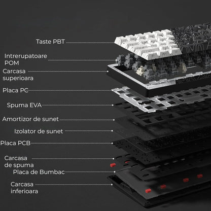 Tastatura mecanica wireless Timebox, 60%, Hot-Swap, Gasket, Alb