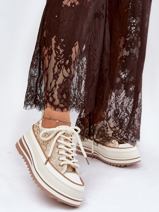 Tenişi Step in style, Model 211353, Bej - material pânză  Footbed tkanina plus pian  Înălţimea carâmbului 7 cm Înălţimea platformei 6.5 cm