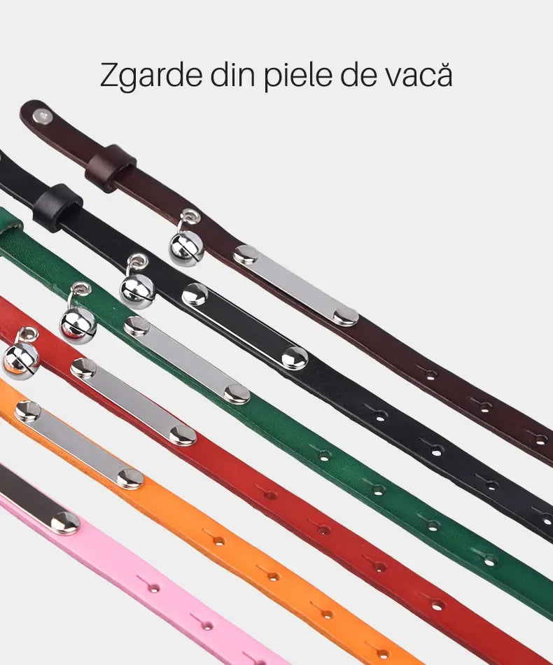 Zgarda Gravabila din Piele cu Clopotel